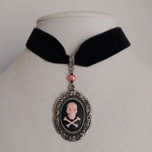 Art of Adornment black & pink skull cameo goth velvet choker